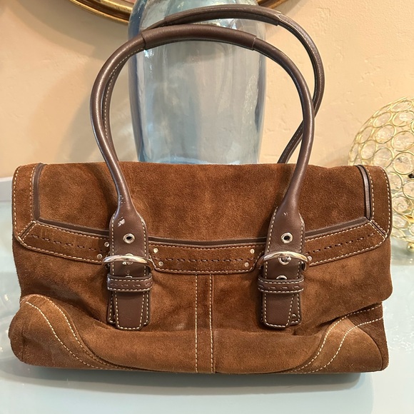 Coach Brown Suede Satchel with Dark Brown Leather Trim - Picture 2 of 3